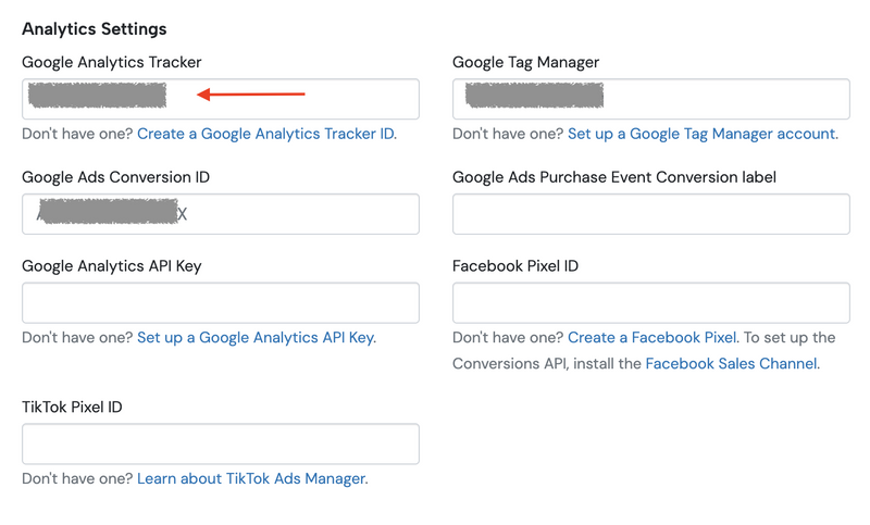 Jumpseller general settings Google Analytics field