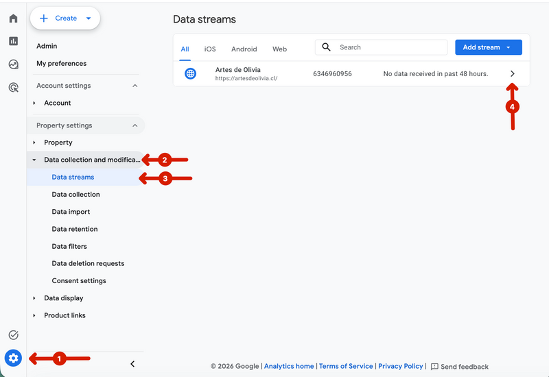 Jumpseller general settings Google Analytics field