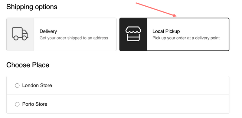 Pickup selection at checkout