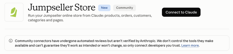 The Jumpseller Store connector in the Claude directory