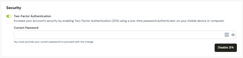 Option to disable 2FA using the current password