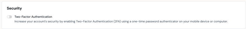 Account security and Two-Factor Authentication toggle