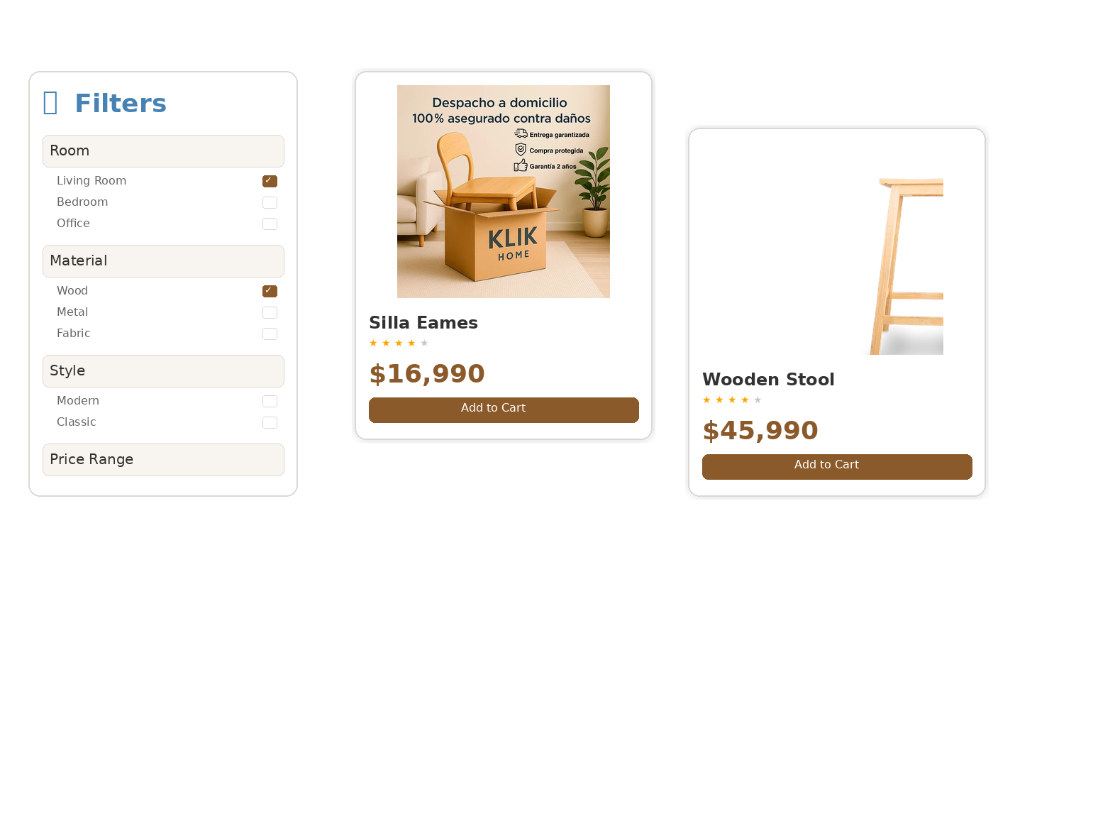 Product variants for materials, colours, and dimensions