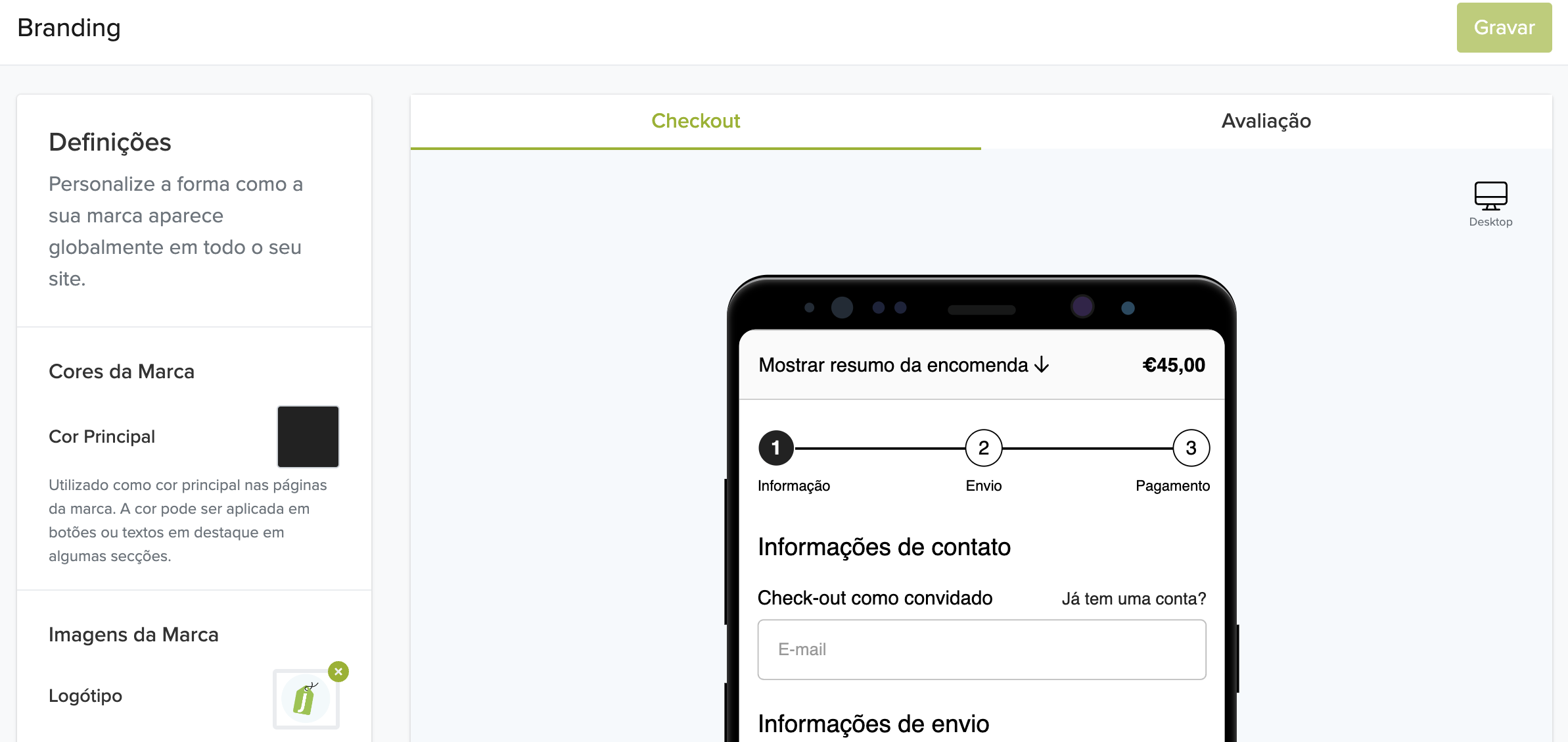 Pré-visualizar alterações de branding