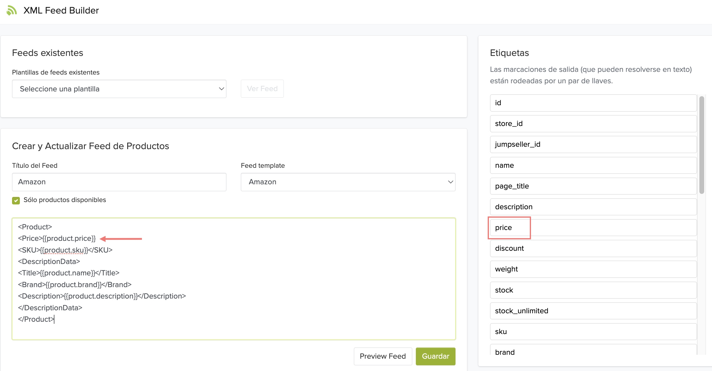 Editar XML Feed Builder