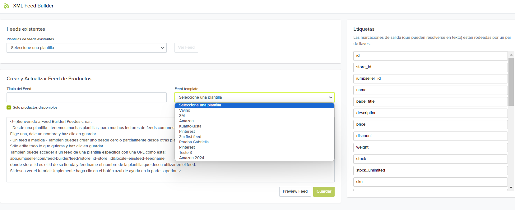 Feed Templates Dropdown