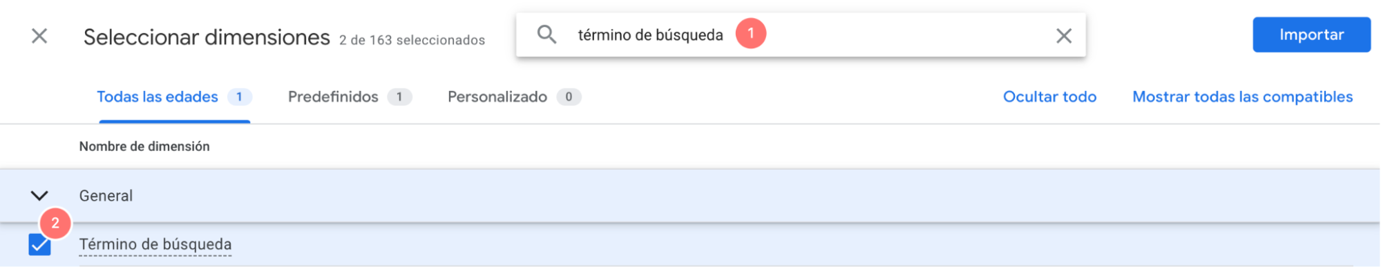 search term dimension