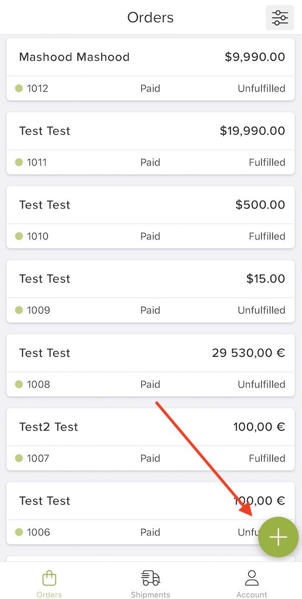 order information