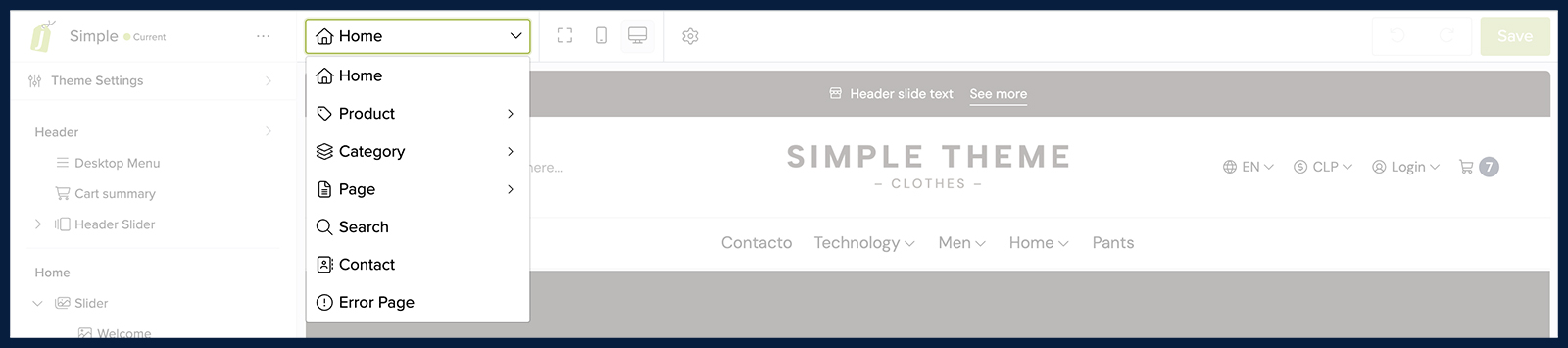 Open Top Bar Template Selection