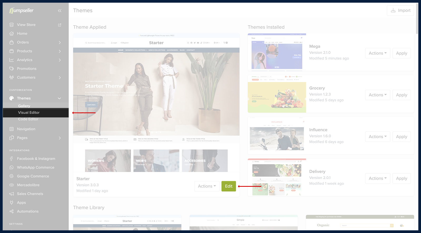 Open Visual Theme Editor on Current Theme